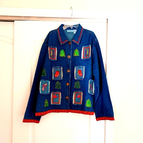 CHRISTMAS VINTAGE DENIM  JACKET, XL - Picture 2 of 13